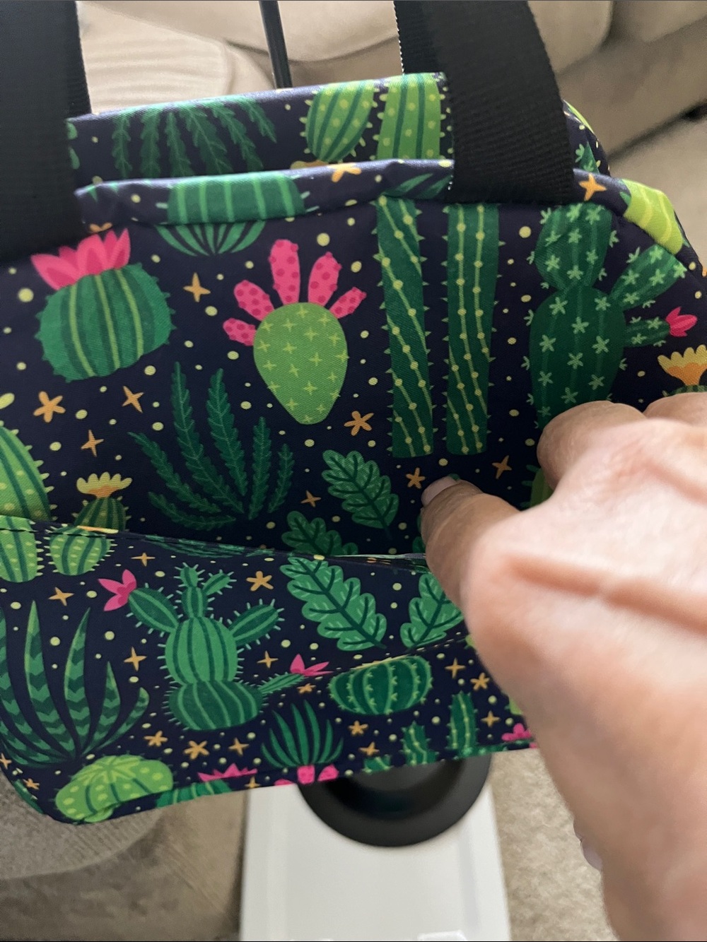 Cactus Print Insulated Lunch Bag - Green & Pink - Picture 2 of 4